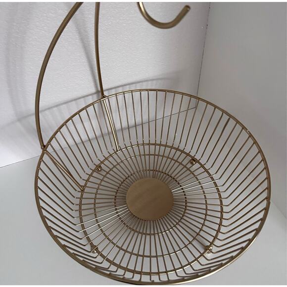 Metal Wire Fruit Basket w/ Banana Hanger | Iron Round Fruit Bowl & Banana Stand - Picture 3 of 6